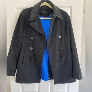 Calvin Klein black peacoat size medium with blue silk interior